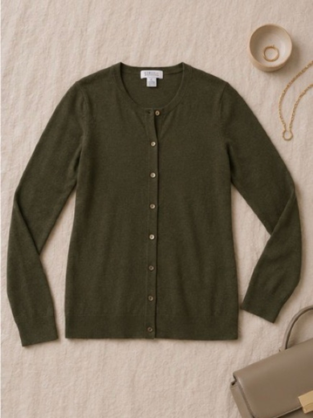 Barneys New York Olive Green Wool Cashmere Blend Cardigan Large - Picture 3 of 9